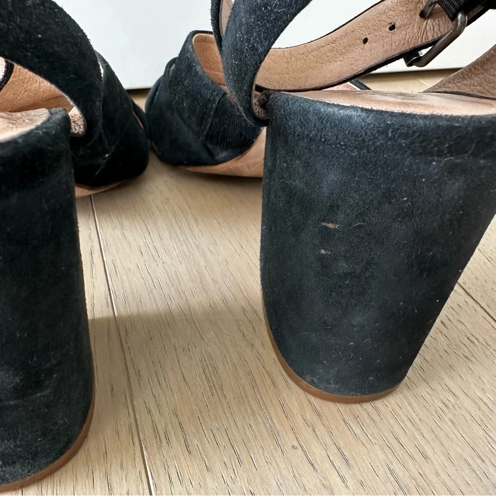 Madewell Black Suede Strappy Block Heel Sandals